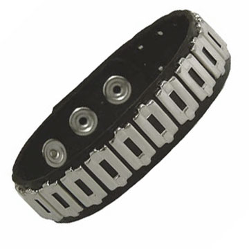 Black Leather Armband With Chain Spot Studs